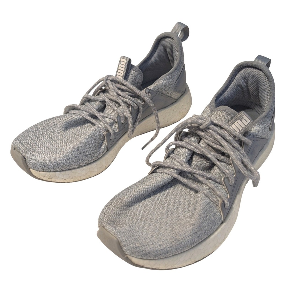 Puma Women's Size 9.5 Nrgy Neko Running Shoes Sneakers Knit Gray White TPU Beads